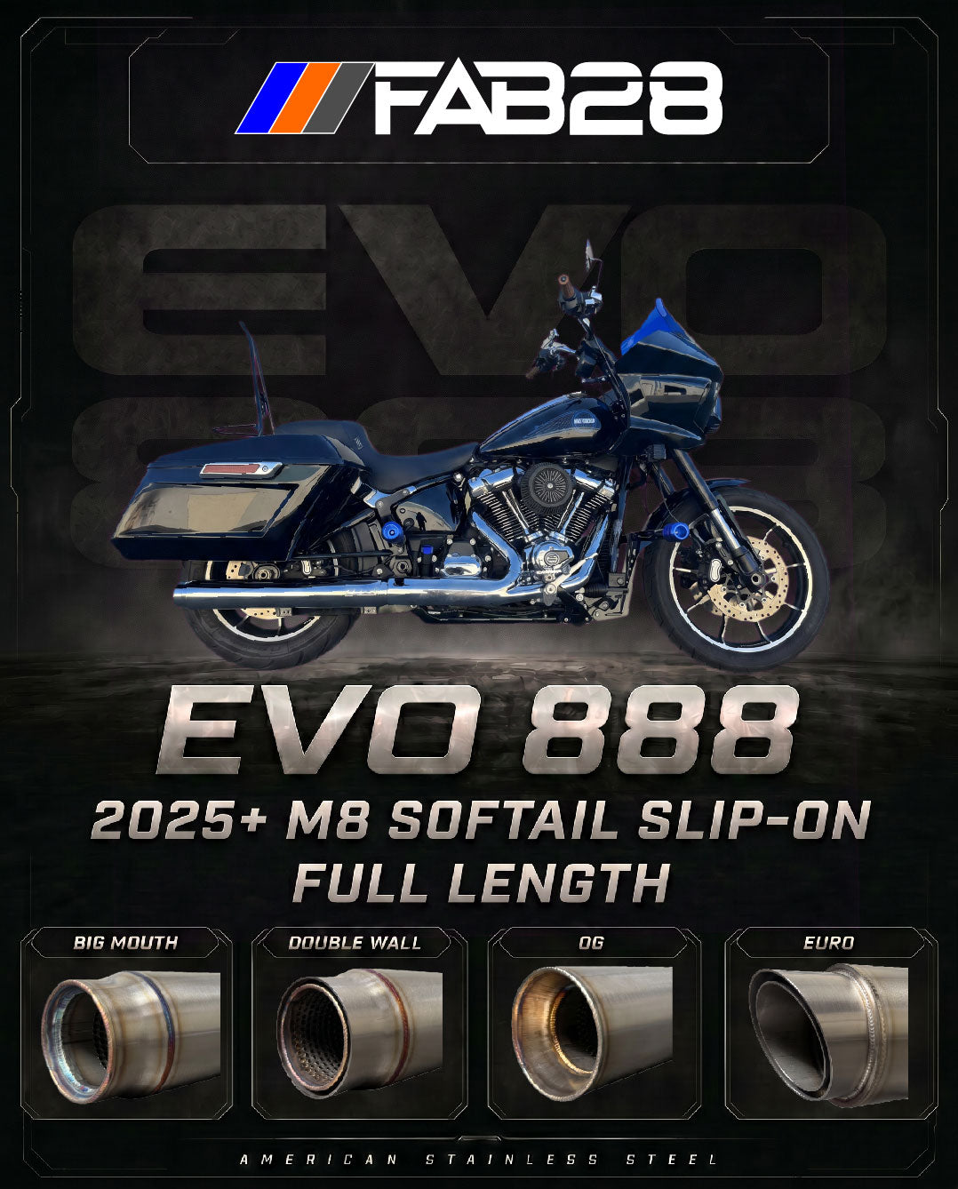 EVO 888 - M8 Softail 2025+ Slip-On - Full Length